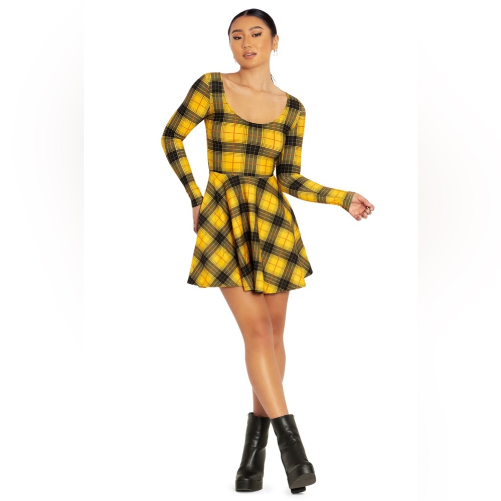 BlackMilk size Medium M Yellow Tartan Plaid Dress NWT Long Sleeve Skater Grunge